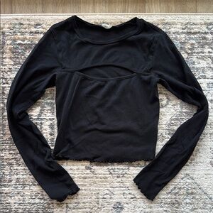 Garage Black Crop Cut Out Long Sleeve Blouse